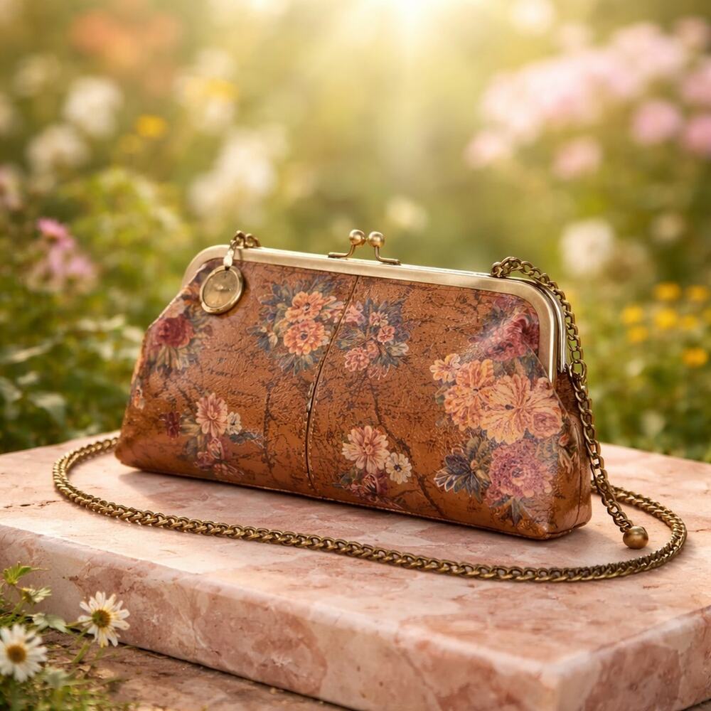 Patricia Nash POTENAZ Leather Frame Handbag Clutch ~ Floral Map W/ CHARM!